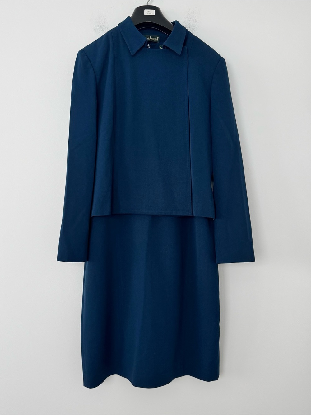 Vintage Harvé Benard 2 Pc Suit Set Dress Asymmetric Jacket Blue Quiet Luxury L